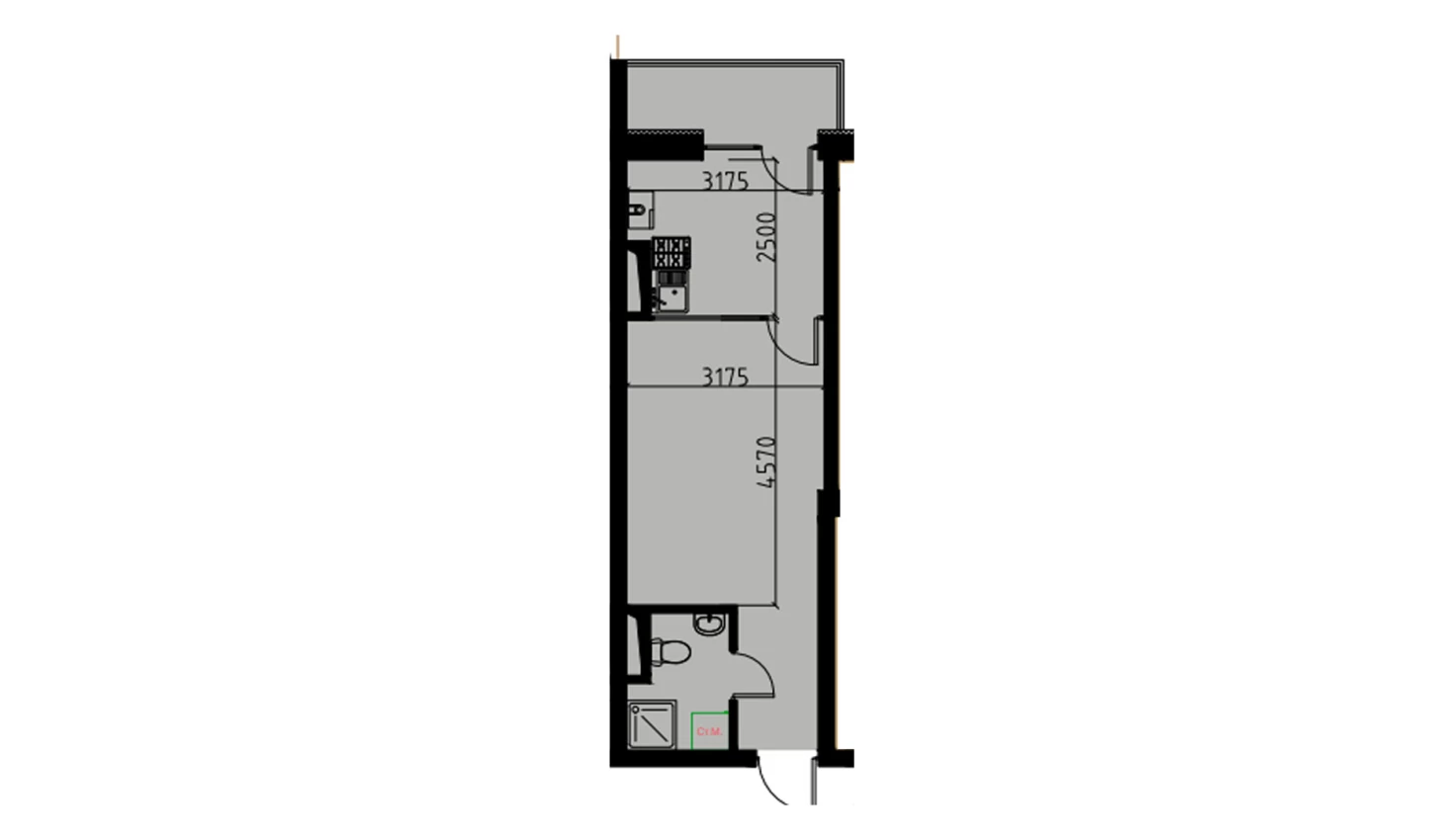 1-xonali xonadon 29.24 m²  7/10 qavat | YANGIOBOD RESIDENCE Turar-joy majmuasi