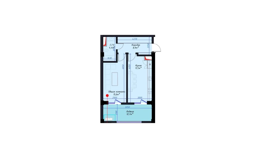 1-xonali xonadon 58.7 m²  5/14 qavat | Avia Palace Turar-joy majmuasi