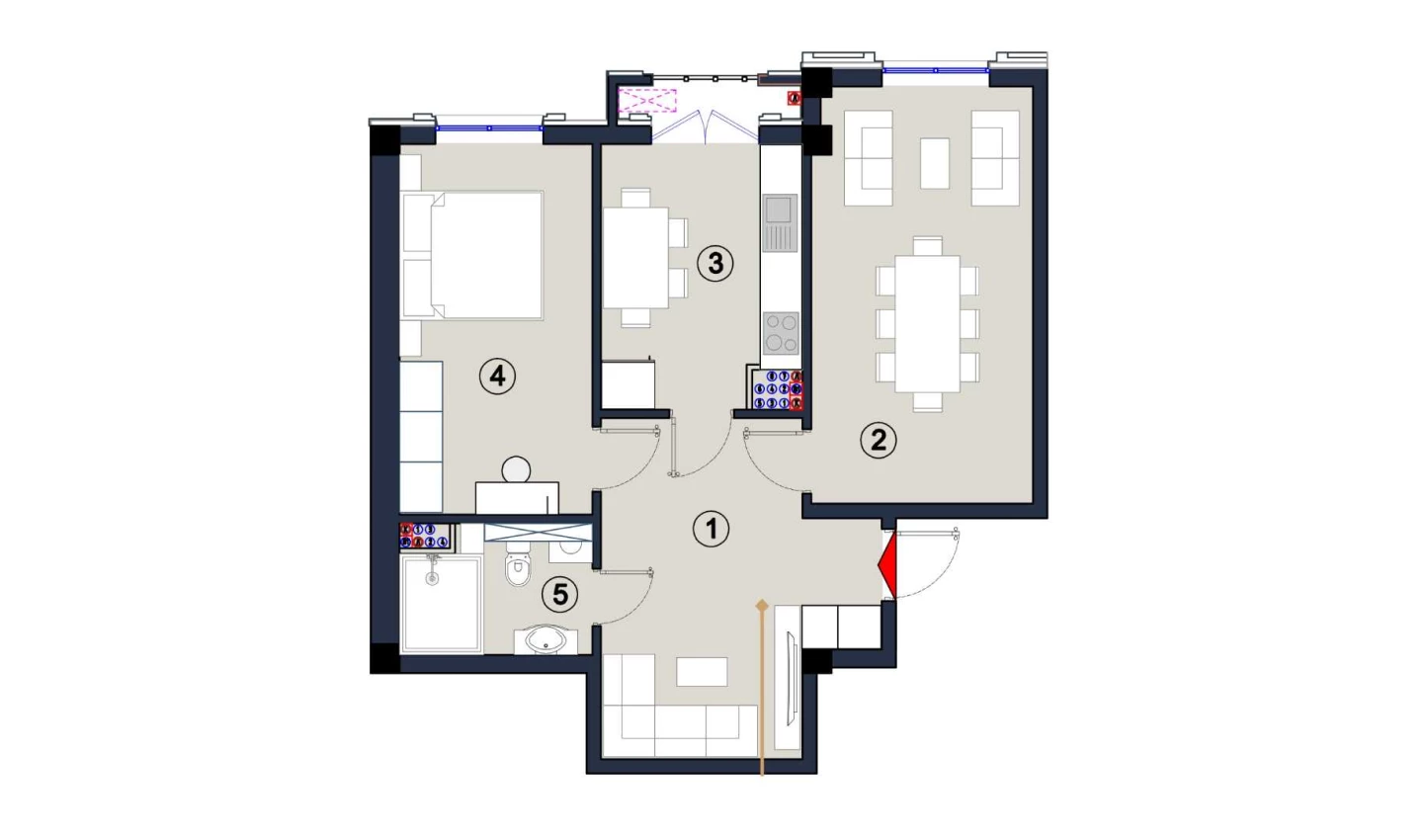 2-xonali xonadon 64 m²  8/9 qavat | FLORYA RESIDENCE Turar-joy majmuasi
