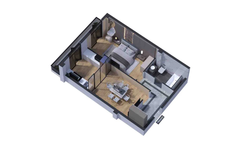 2-xonali xonadon 52.69 m²  4/7 qavat | Bochka Resort Turar-joy majmuasi