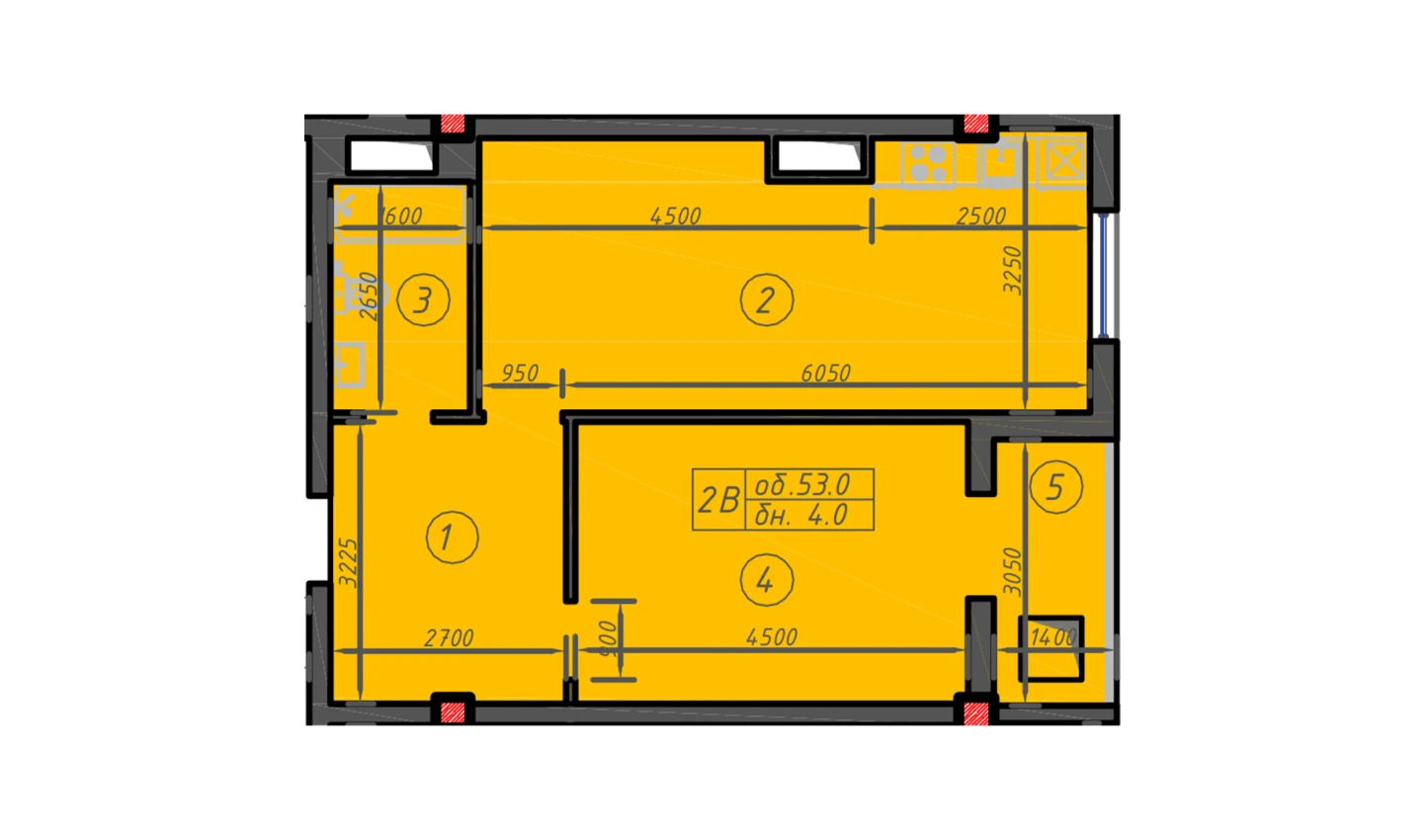 1-xonali xonadon 53 m²  7/12 qavat | Sokin hayot Turar-joy majmuasi