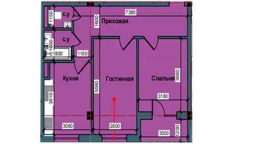 2-комнатная квартира 61.9 м²  8/9 этаж | Жилой комплекс NUR BARAKA