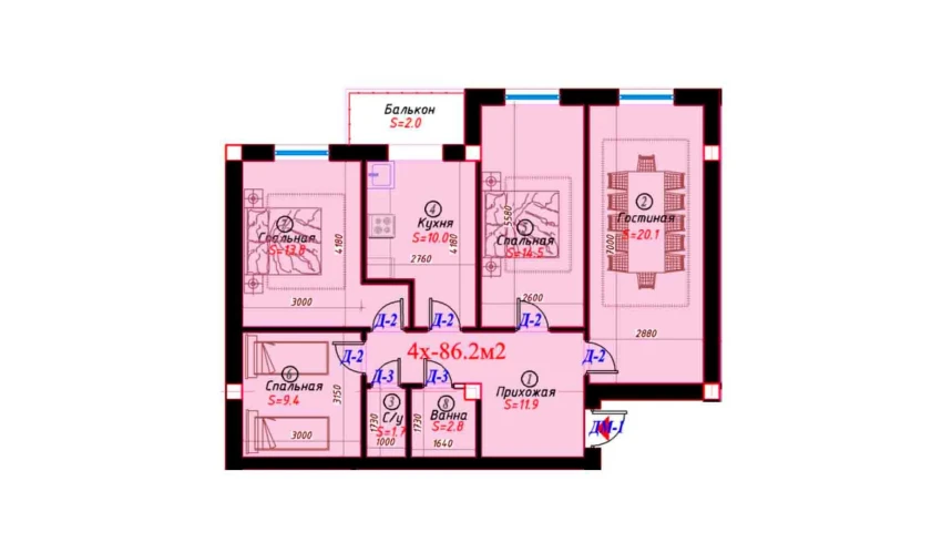 4-комнатная квартира 86.2 м²  6/6 этаж | Жилой комплекс Sohil bo'yi