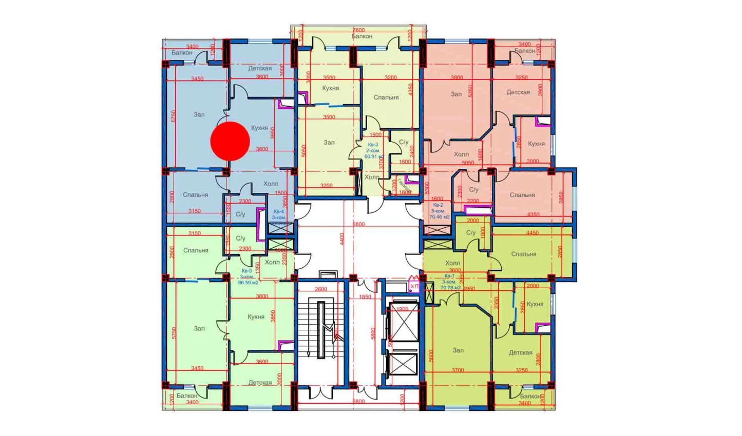 3-xonali xonadon 68.54 m²  10/12 qavat | Sokin city Turar-joy majmuasi