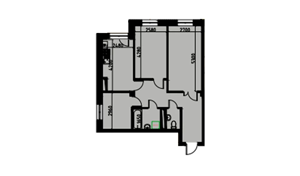 3-xonali xonadon 61.18 m²  1/10 qavat | YANGIOBOD RESIDENCE Turar-joy majmuasi