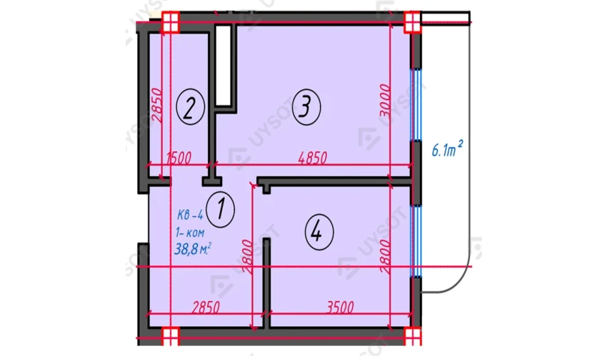 1-комнатная квартира 38.8 м²  2/16 этаж | Жилой комплекс TURKISTON AVENUE