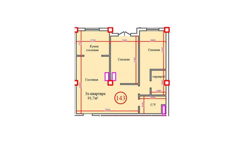 3-комнатная квартира 91 м²  2/14 этаж | Жилой комплекс Al-Barakat