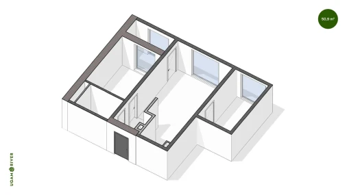 3-xonali xonadon 55.58 m²  2/5 qavat | Ugam River Turar-joy majmuasi