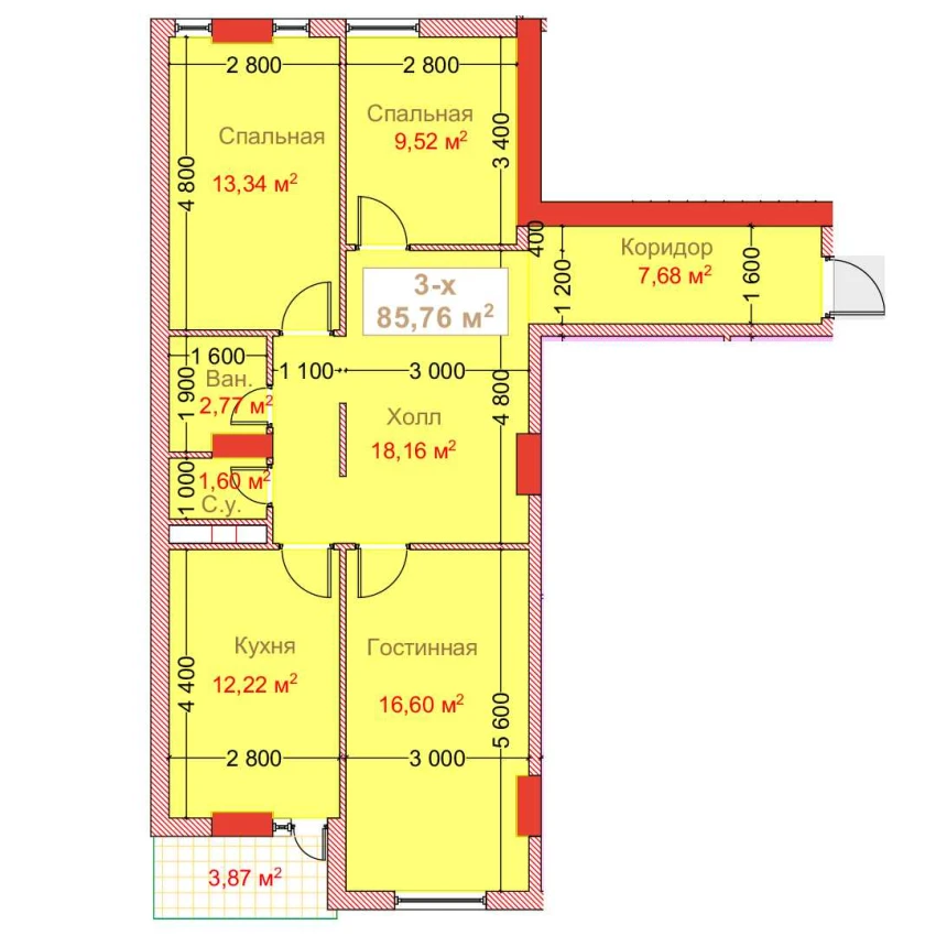 3-комн. квартира 85.76 м²  6/8 этаж | Жилой комплекс CAPITAL AVENUE