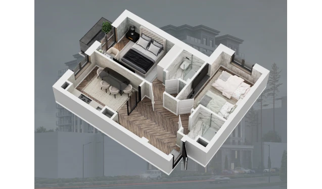 3-xonali xonadon 56.5 m²  5/12 qavat | Bunyodobod Turar-joy majmuasi
