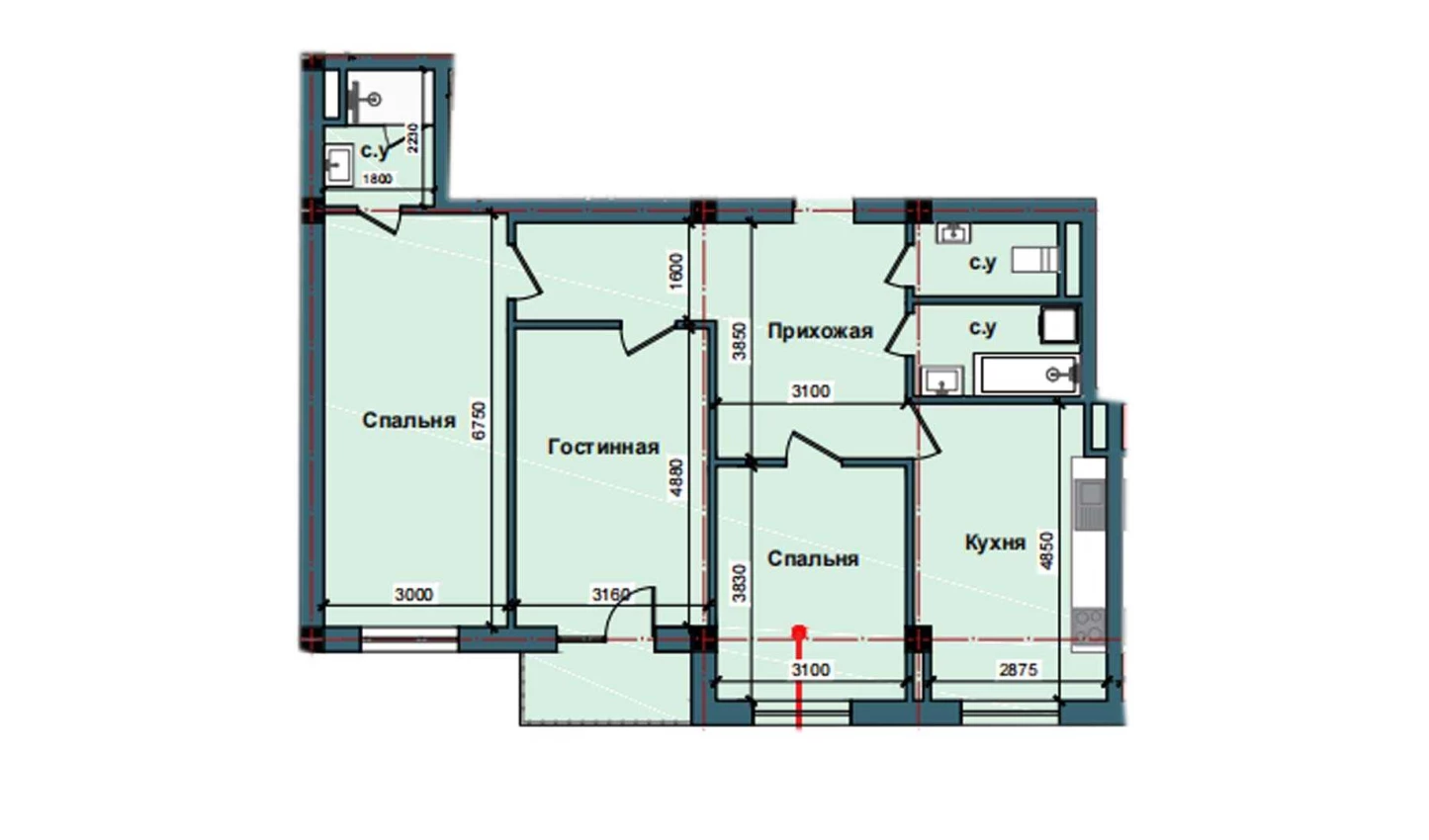 3-комн. квартира 98.4 м²  10/11 этаж | Жилой комплекс NUR BARAKA