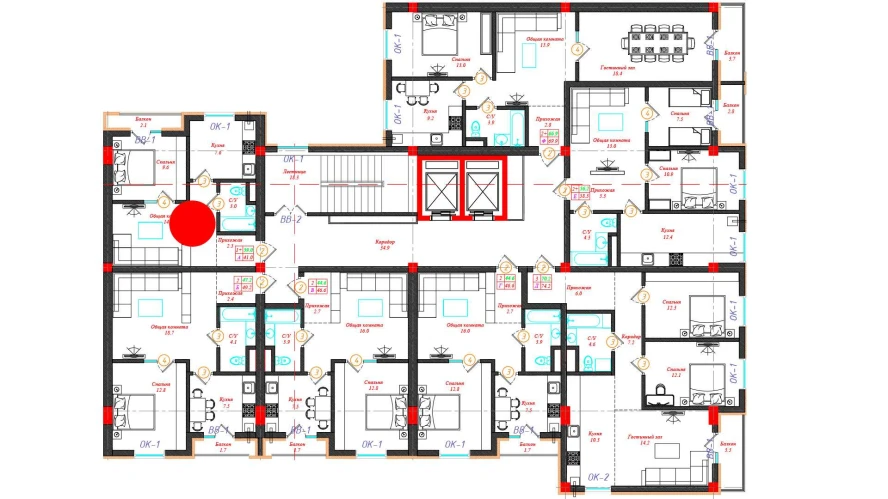 1-комн. квартира 41 м²  7/12 этаж | Жилой комплекс CHINARA PARK