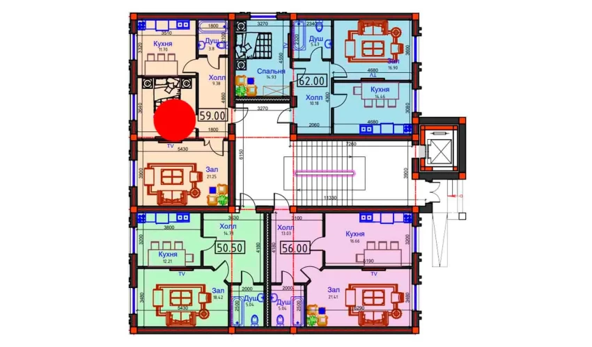 2-xonali xonadon 59 m²  1/7 qavat | BAHOR Turar-joy majmuasi