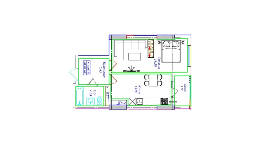 1-комнатная квартира 44.78 м²  2/17 этаж | Жилой комплекс UCHTEPA CITY