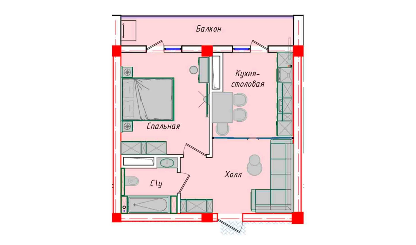 1-xonali xonadon 49.03 m²  10/12 qavat | SERGELI CITY Turar-joy majmuasi