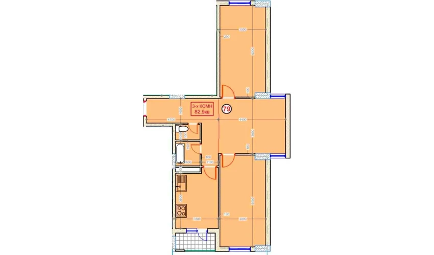 3-комнатная квартира 82.9 м²  9/9 этаж | Жилой комплекс XUMO