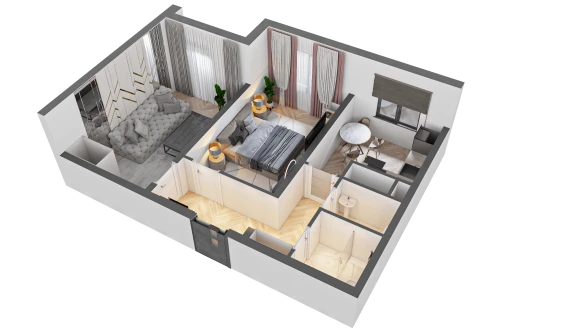 2-xonali xonadon 52.3 m²  13/16 qavat | TRINITY Turar-joy majmuasi