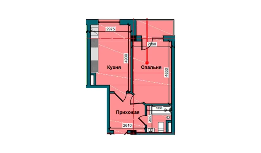 1-xonali xonadon 42.6 m²  4/9 qavat | NUR BARAKA Turar-joy majmuasi