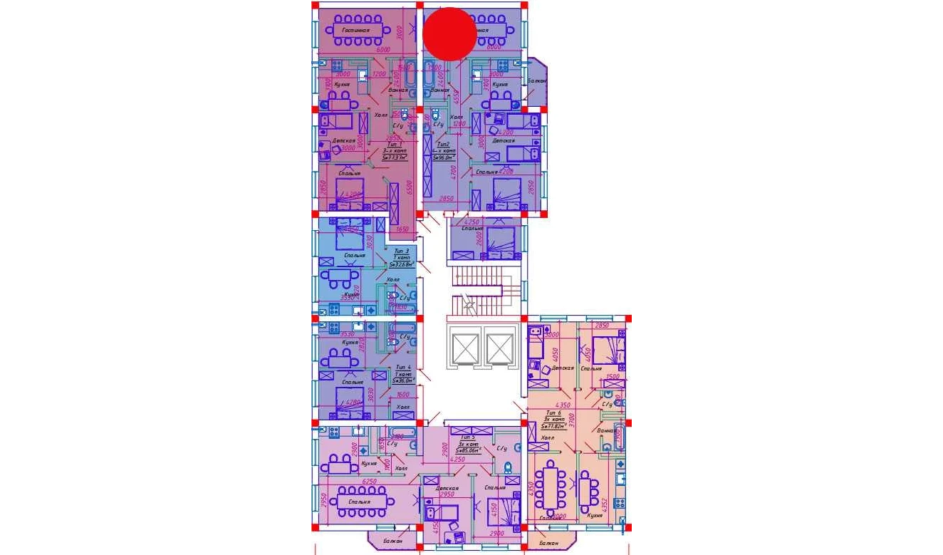 4-xonali xonadon 96 m²  6/10 qavat | Emir Turar-joy majmuasi