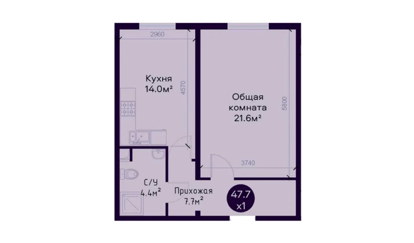 2-комнатная квартира 47.7 м²  9/9 этаж | Жилой комплекс SOHIL BO'YI ANDIJON