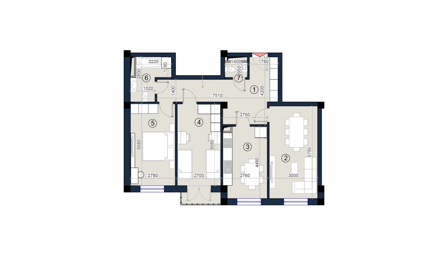 3-xonali xonadon 85 m²  3/9 qavat | KO'KSAROY Turar-joy majmuasi