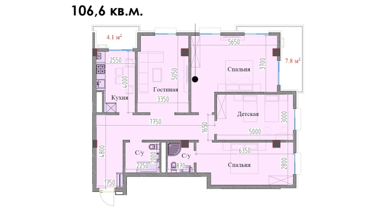 4-комнатная квартира 106.6 м²  1/16 этаж | Жилой комплекс MAVERA TOWN