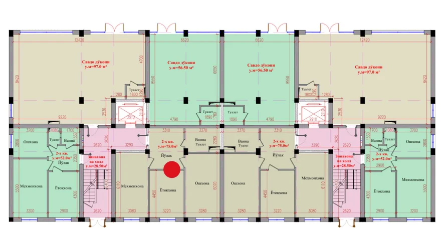 2-xonali xonadon 75 m²  1/8 qavat | Saxro Turar-joy majmuasi