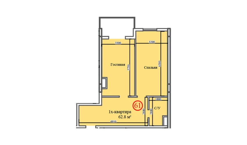 2-комнатная квартира 62.8 м²  1/14 этаж | Жилой комплекс Al-Barakat