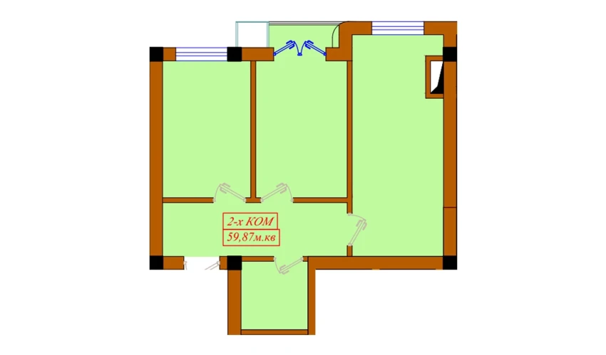 2-xonali xonadon 59.87 m²  7/11 qavat | Aviasozlar Plaza Turar-joy majmuasi
