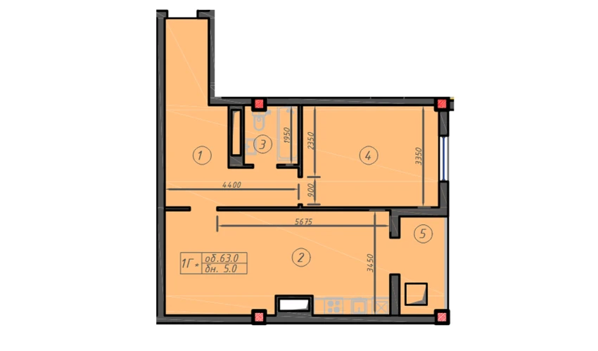 1-комнатная квартира 63 м²  3/12 этаж | Жилой комплекс Sokin hayot