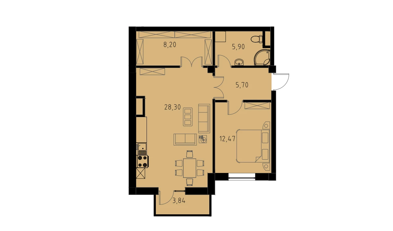 2-комн. квартира 61.75 м²  3/9 этаж | Жилой комплекс MINGCHINOR