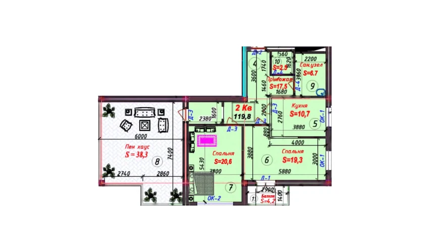 3-комнатная квартира 115.13 м²  7/9 этаж | Жилой комплекс SAMARQAND CITY