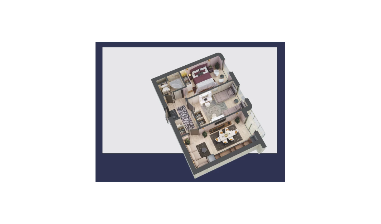2-xonali xonadon 63.1 m²  9/10 qavat | Aviasozlar Plaza Turar-joy majmuasi