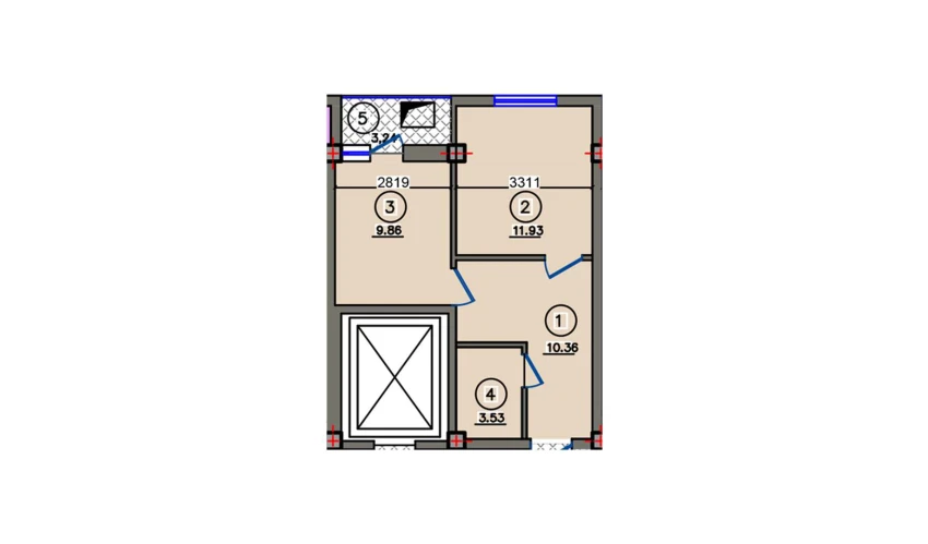 2-xonali xonadon 38.92 m²  8/10 qavat | Qibray City Turar-joy majmuasi