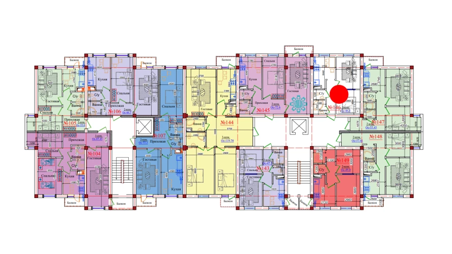 2-комн. квартира 46.5 м²  4/9 этаж | Жилой комплекс ZAR ZAMONAVIY UYLAR