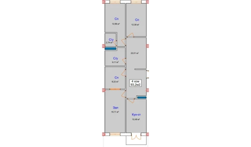 4-комнатная квартира 93.2 м²  7/7 этаж | Жилой комплекс Sokin