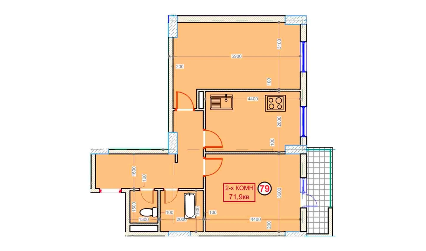 2-комн. квартира 71.9 м²  9/9 этаж | Жилой комплекс XUMO