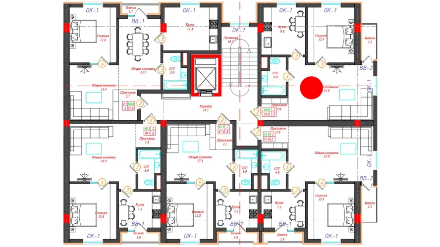 2-комн. квартира 58 м²  3/5 этаж | Жилой комплекс CHINARA PARK