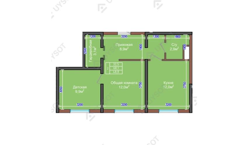 2-комнатная квартира 48.8 м²  2/9 этаж | Жилой комплекс NUR HAYAT