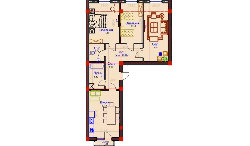 3-комнатная квартира 97 м²  10/10 этаж | Жилой комплекс AFROSIYOB