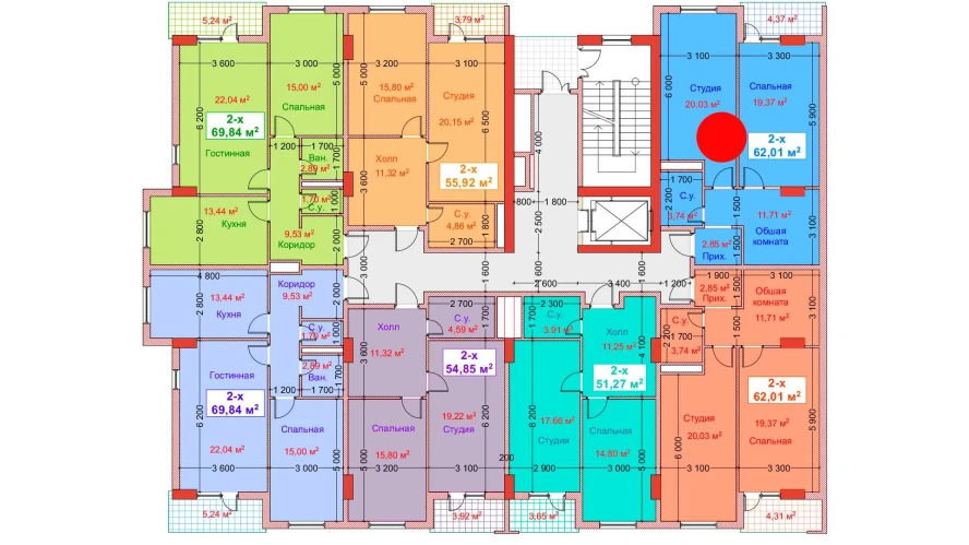 2-комн. квартира 62.01 м²  7/8 этаж | Жилой комплекс CAPITAL AVENUE