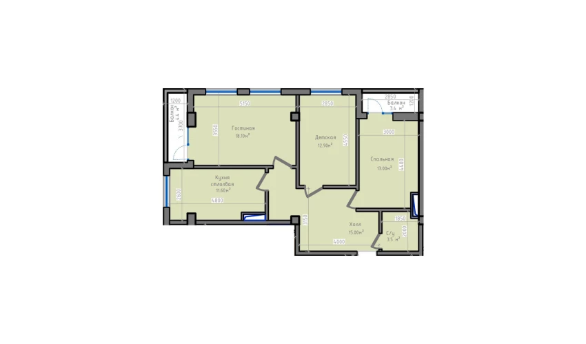 3-xonali xonadon 87.8 m²  10/13 qavat | ORZU SAROYI Turar-joy majmuasi