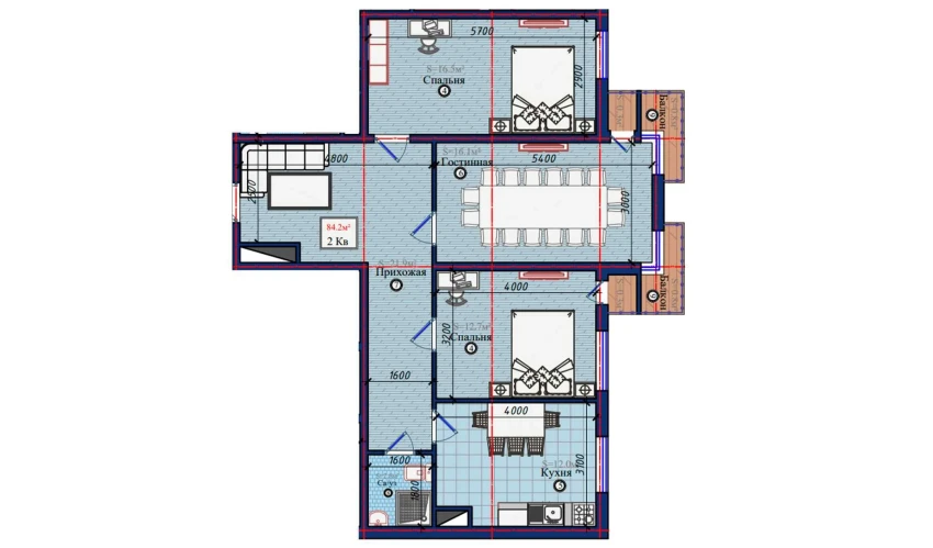 2-комнатная квартира 84.2 м²  10/10 этаж | Жилой комплекс NURAFSHON
