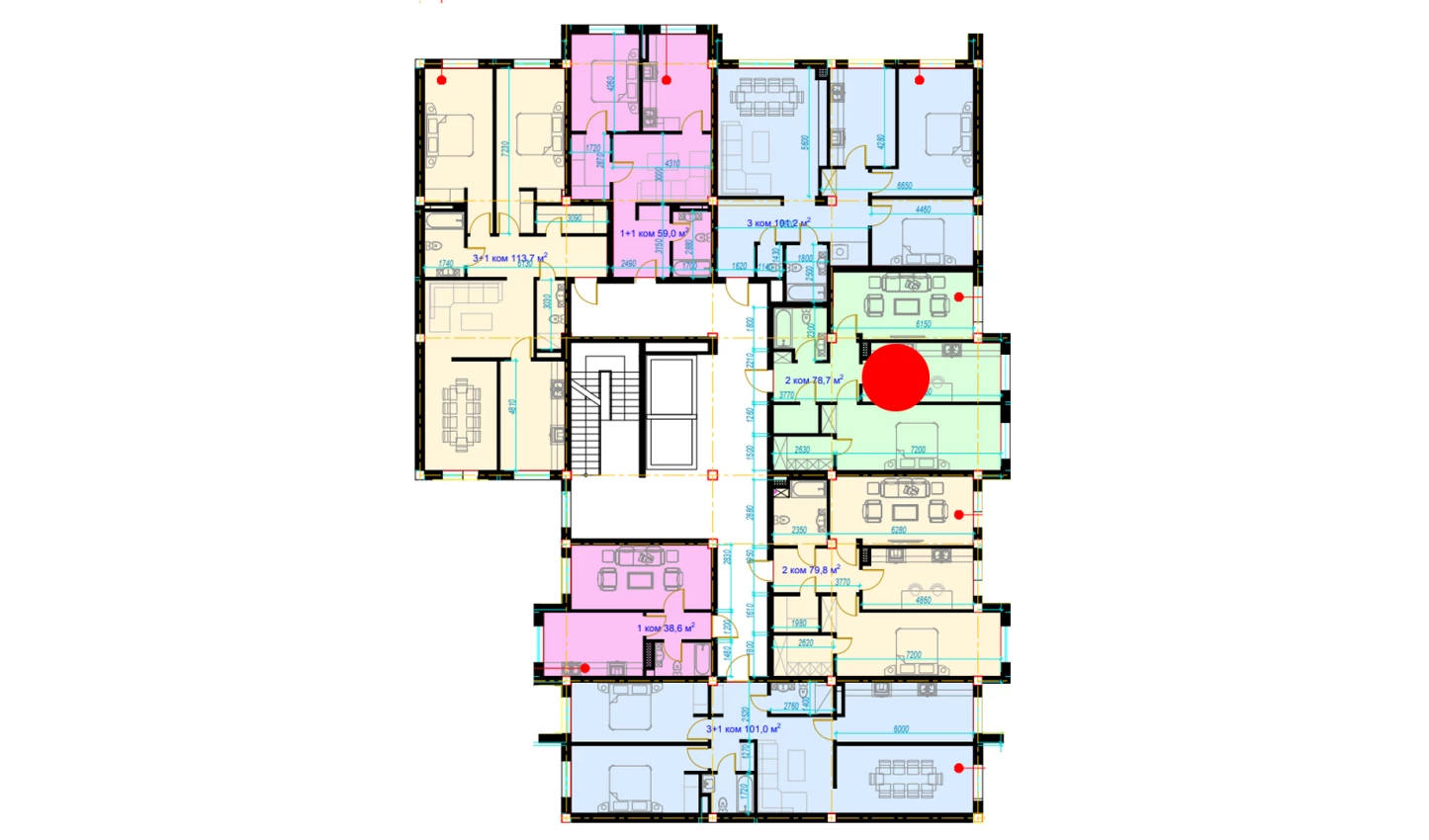 2-комн. квартира 78.7 м²  4/7 этаж | Жилой комплекс Rohat