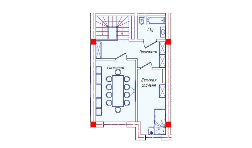 2-xonali xonadon 46.1 m²  8/8 qavat | STAR HOUSE RESIDENCE Turar-joy majmuasi