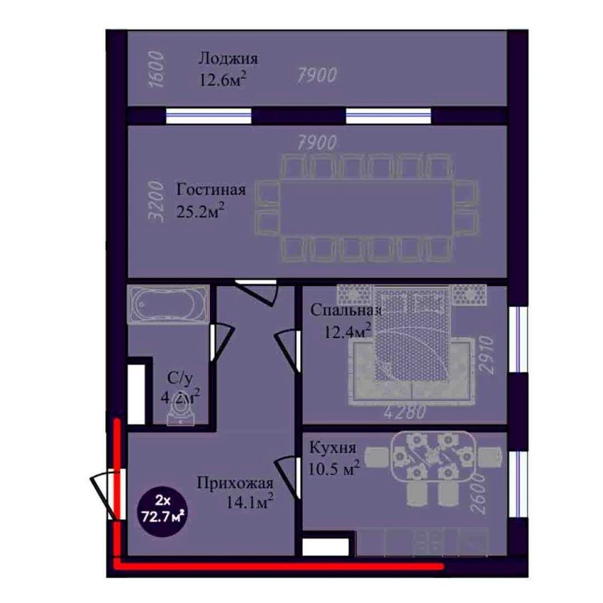 2-xonali xonadon 72.7 m² 6/9 qavat | Navruz Avenue Turar-joy majmuasi 2-xonali xonadon 72.7 m² 6/9 qavat | Navruz Avenue Turar-joy majmuasi