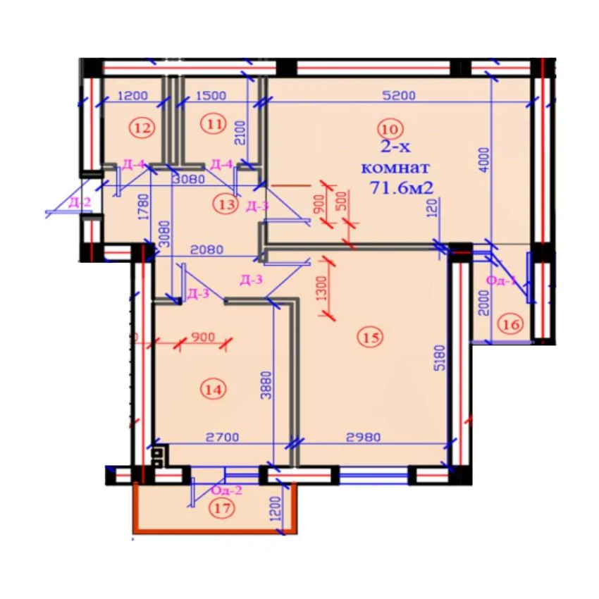 2-xonali xonadon 71.6 m²  6/7 qavat | G'IJDUVON CITY Turar-joy majmuasi