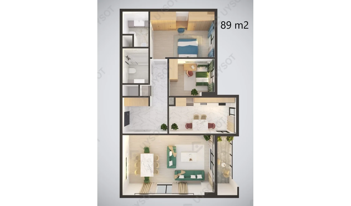 3-xonali xonadon 89 m²  1/12 qavat | MODERN SERGELI Turar-joy majmuasi