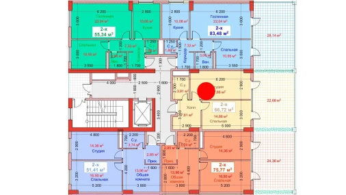 2-xonali xonadon 66.72 m²  2/8 qavat | CAPITAL AVENUE Turar-joy majmuasi