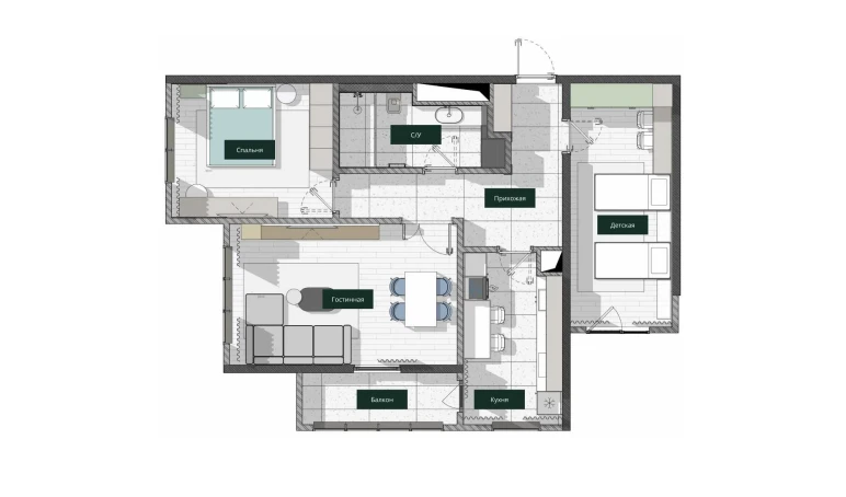 3-xonali xonadon 84.22 m²  9/26 qavat | SAF TOWERS Turar-joy majmuasi
